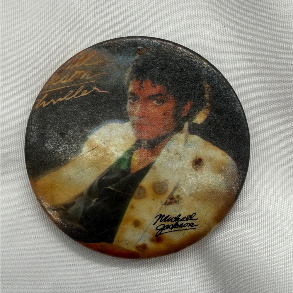 Vintage Michael Jackson Thriller Pinback Button 1980s Music Memorabilia Fashion